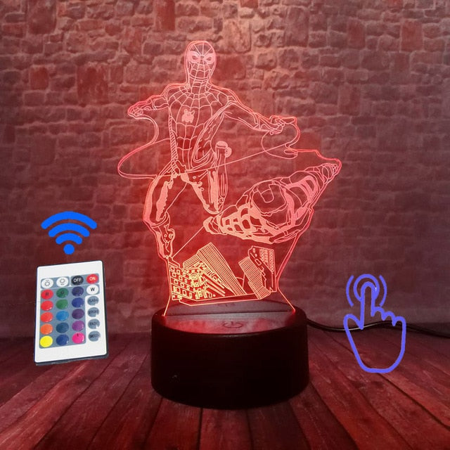 Marvel Iron Man & Spider-Man Figurine 3D LED NightLight With Remote