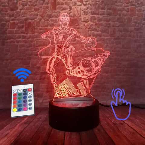 Marvel Iron Man & Spider-Man Figurine 3D LED NightLight With Remote